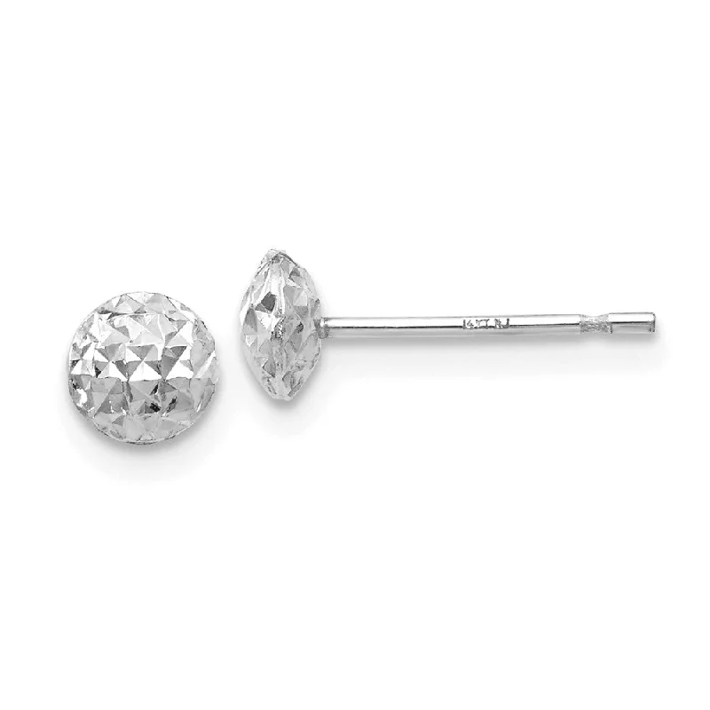 Stained clay earrings-5mm Diamond Cut Puffed Circle Post Earrings in 14k White Gold