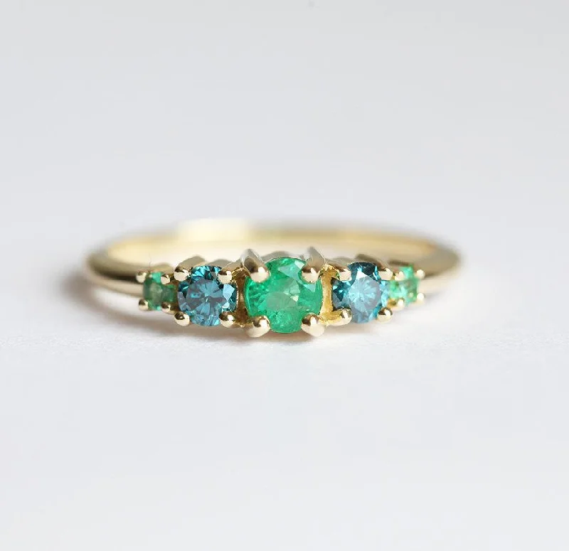 Tiny pearl rings-Cheyenne Round Emerald Diamond Cluster Ring