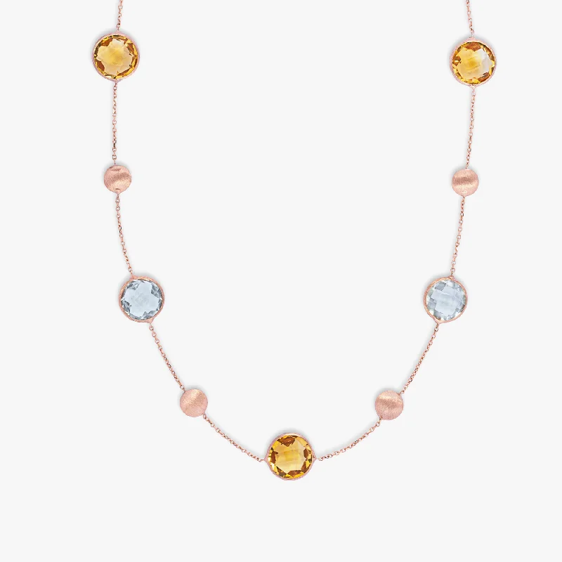 Glossy enamel necklaces-Kensington Necklace in 14K Satin Rose Gold  with Citrine and Prasiolite