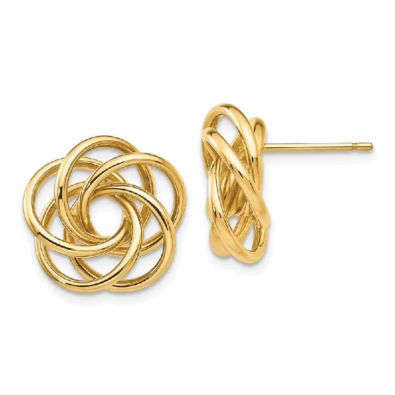 Subtle heart earrings-15mm Polished Love Knot Earrings in 14k Yellow Gold