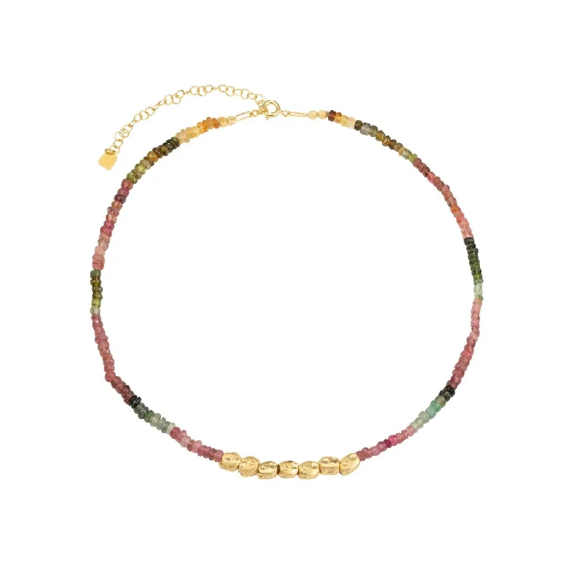 Edgy art necklaces-Collar Pebbles 18K Gold Plated Necklace w. Tourmaline