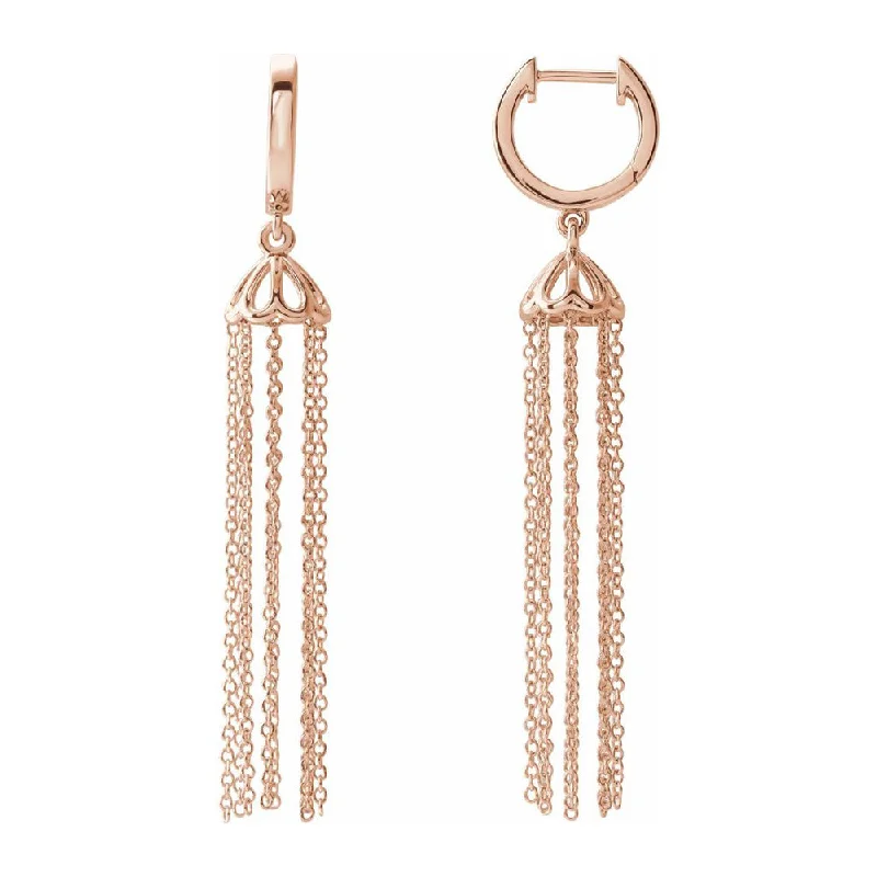 Glossy enamel earrings-14K Yellow, White or Rose Gold Hinged Hoop Chain Tassel Earrings 53mm