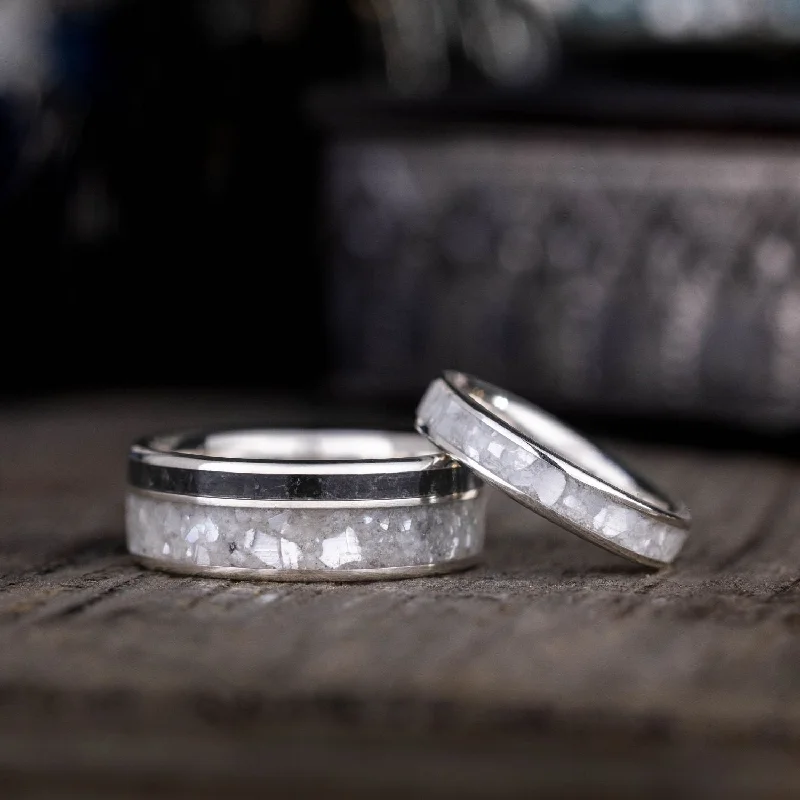 Gleaming diamond rings-The Cove & Galia - Sterling Silver Wedding Ring Set with Mother of Pearl