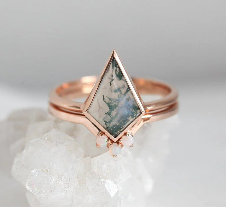 Topaz solitaire rings-Paola Kite Moss Agate Ring Set