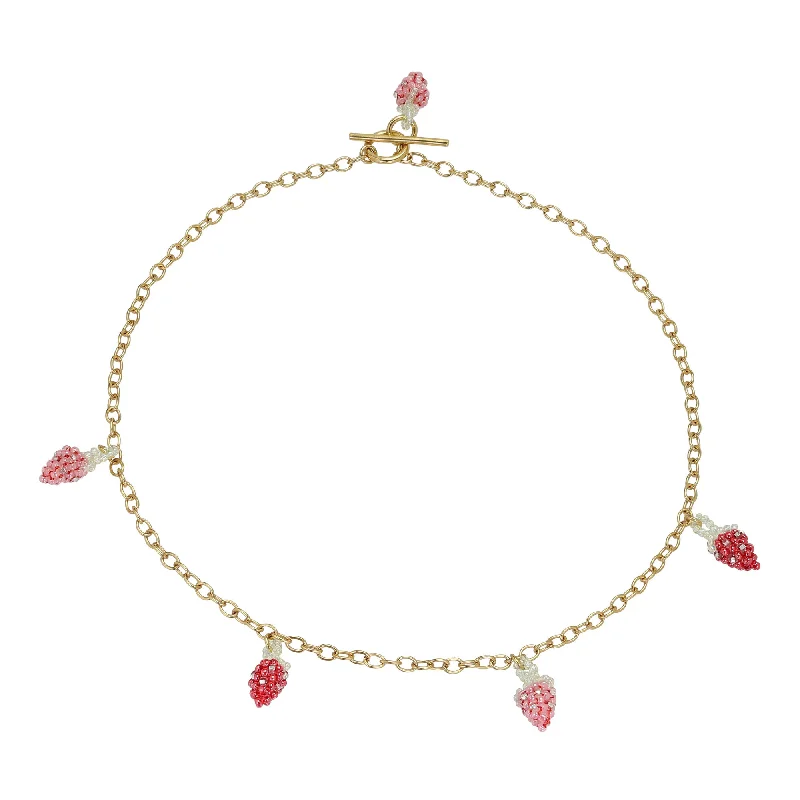 Morganite pendant necklaces-Strawberry Necklace Gold Plated, Pink and Red Beads