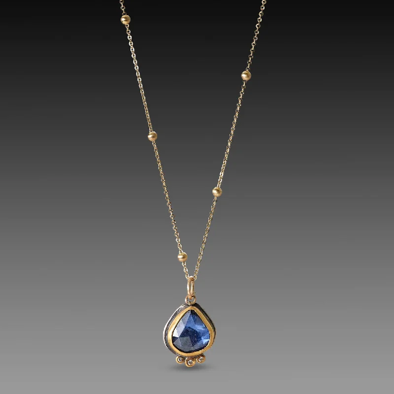 Diagonal bar necklaces-Organic Sapphire Necklace with Diamonds