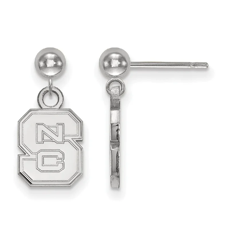 Cane style earrings-14k White Gold North Carolina State Univ Ball Dangle Earrings