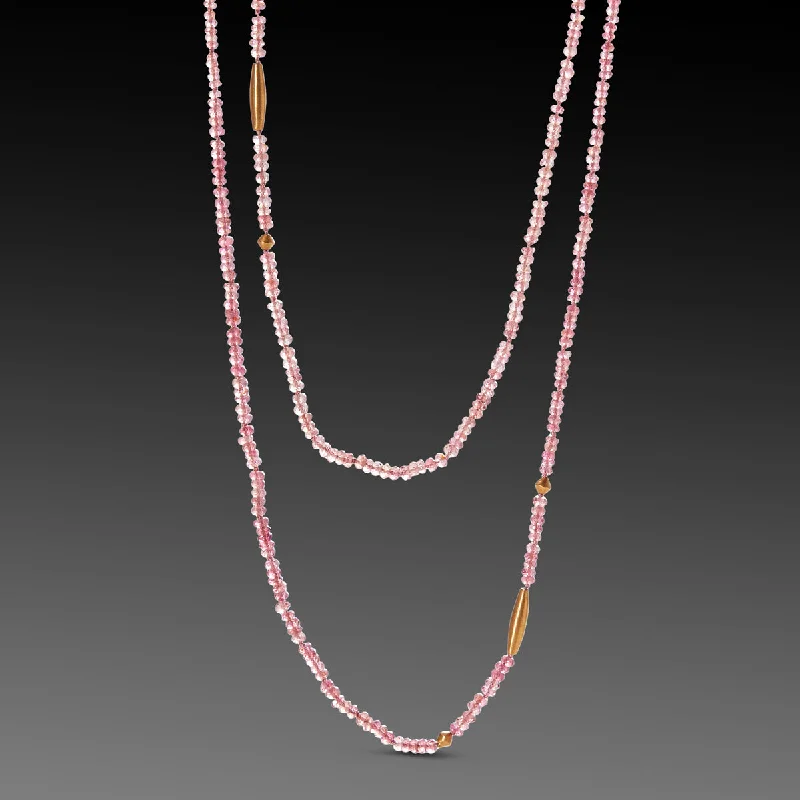 Twisted link necklaces-Long Tourmaline Necklace with Mixed Gold Beads