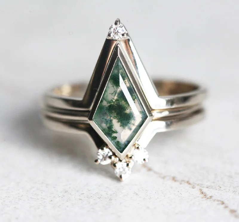 New moon rings-Maggie Moss Agate Ring Set