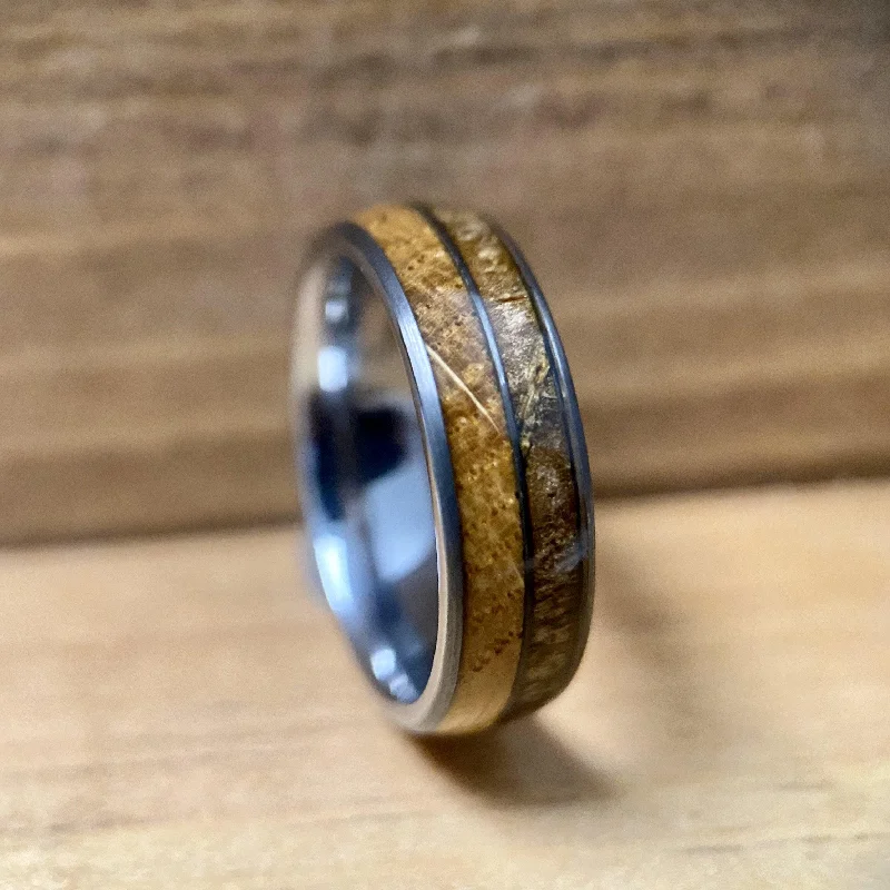 Subtle heart rings-“The M. Churchill ” Kentucky Straight Bourbon Whiskey Barrel Tungsten Ring