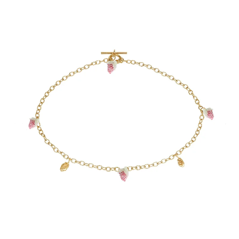 Petite charm necklaces-Strawberry Blob Necklace Gold Plated, Pink Beads