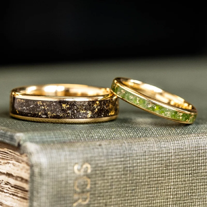 Slim rose rings-The Stargazer & The Erinn - His and Hers Unique Gold Wedding Ring Set