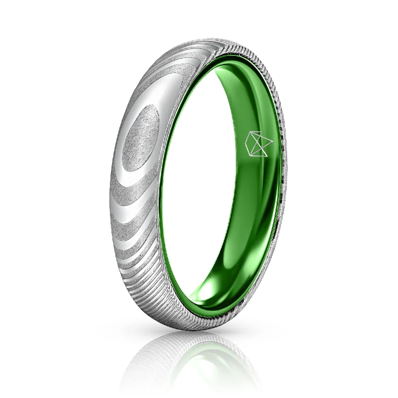 Sharp eternity rings-Wood Grain Damascus Steel Ring - Resilient Green - 4MM