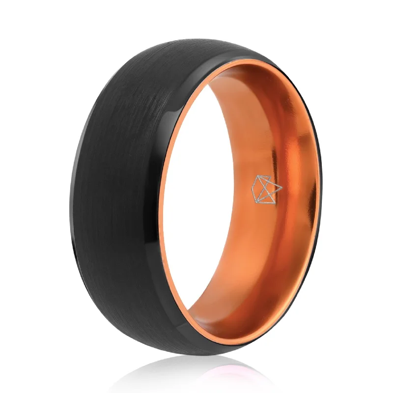 Oval stone rings-Black Tungsten Ring - Resilient Orange