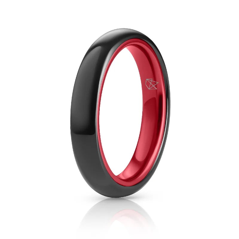 Heavy stone rings-Black Ceramic Ring - Resilient Red - 4MM