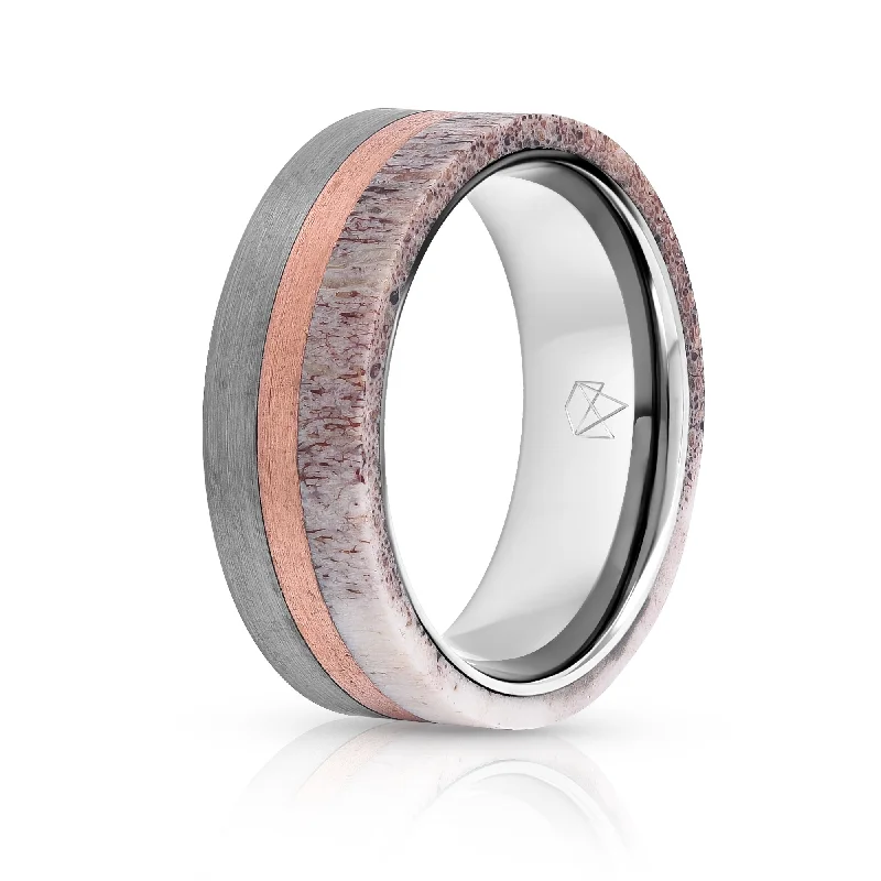 Classic cameo rings-Silver Tungsten Ring - Antler & Copper