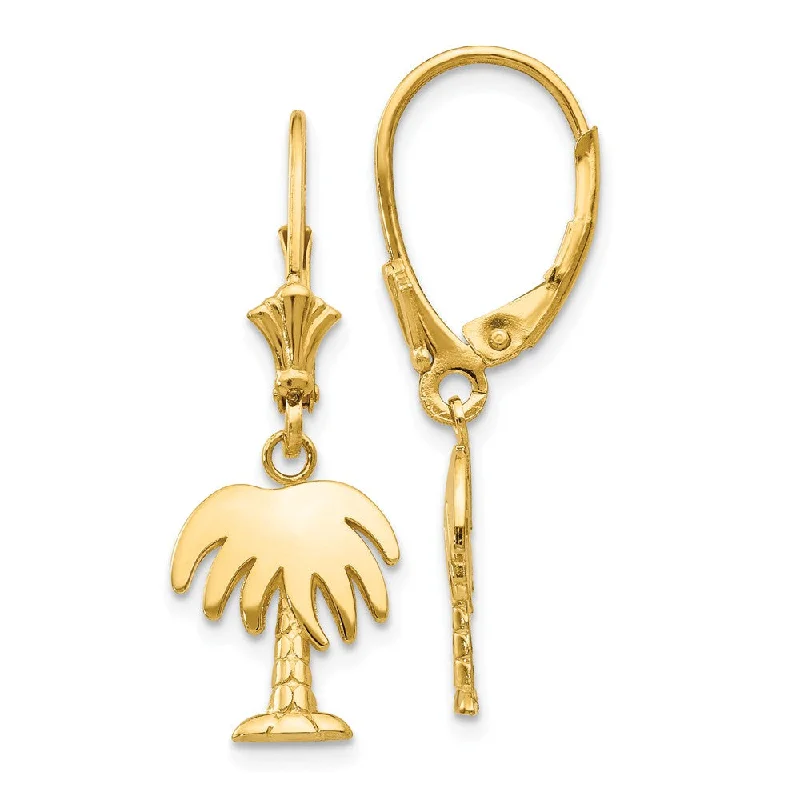 Sweeping art earrings-Polished Palm Tree Lever Back Earrings in 14k Yellow Gold