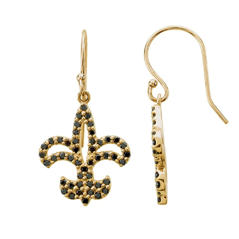 Plain stud earrings-1/2 cttw Black Diamond Fleur-De-Lis Earrings in 14k Yellow Gold