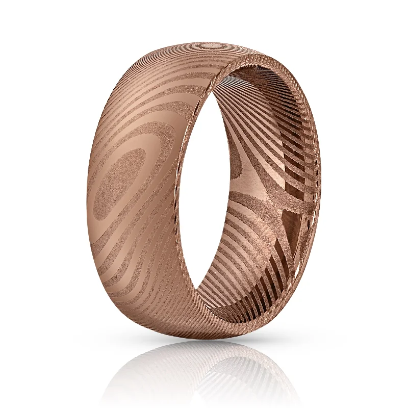 Hope charm rings-Wood Grain Damascus Steel Ring - Copper Minimalist