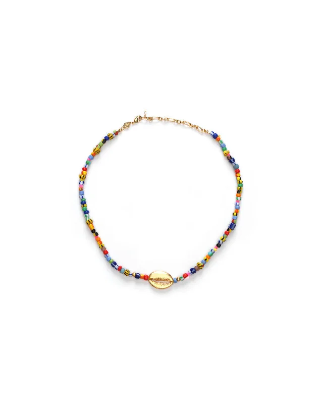 Seraph wing necklaces-Alaia Gold Plated Necklace w. Mixed coloured Beads