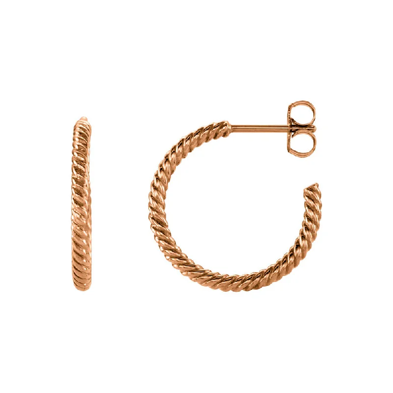 Reef theme earrings-Rope Round Hoop Earrings in 14k Rose Gold, 17mm (5/8 Inch)