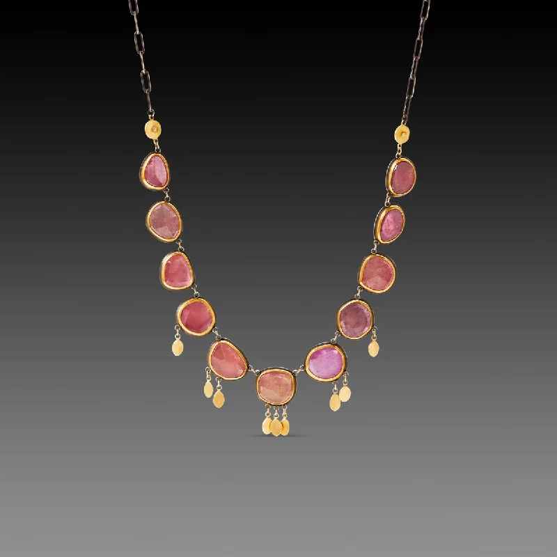 Timeless pearl necklaces-Pink Sapphire Necklace with 22k Gold Fringe