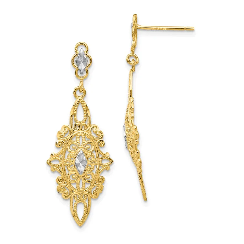 New moon earrings-Vintage Style Dangle Earrings in 14k Yellow Gold and Rhodium