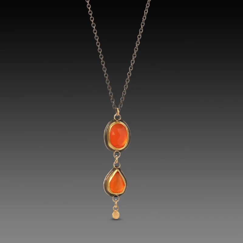 Cane weave necklaces-Double Carnelian Necklace with Gold Drop