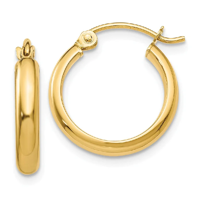 Flapper deco earrings-2.75mm x 15mm Polished 14k Yellow Gold Domed Round Tube Hoop Earrings