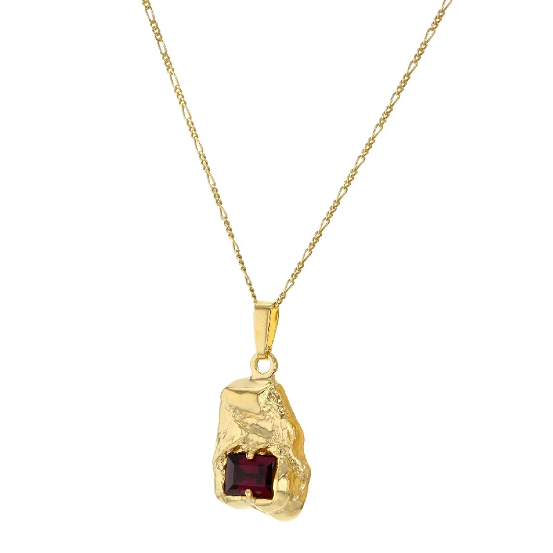 Spinel stone necklaces-Single Entity Gold Plated Necklace w. Red Zirconia