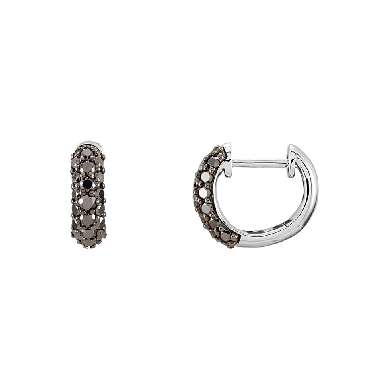 Tarnished silver earrings-10mm Black Diamond Hinged Round Hoop Earrings in 14k White Gold