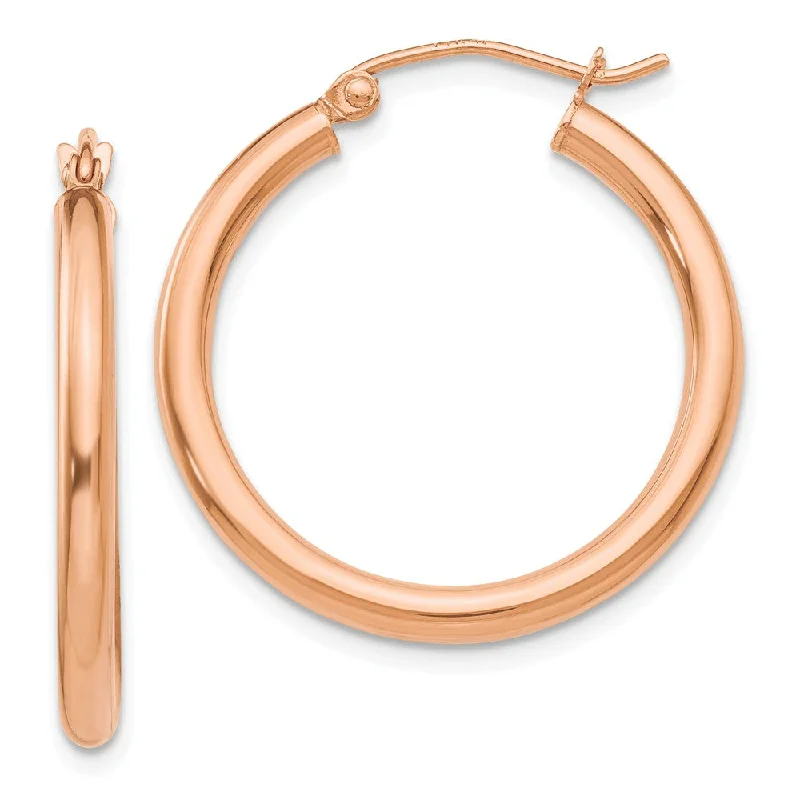 Ribbon tassel earrings-2.5mm, 14k Rose Gold Polished Round Hoop Earrings, 25mm (1 Inch)