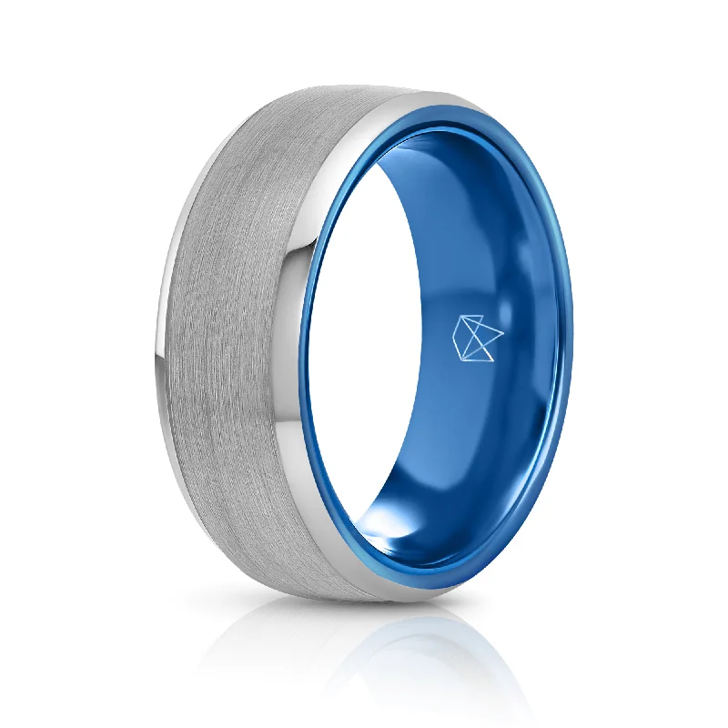 Intricate filigree rings-Silver Tungsten Ring - Blue EMBR