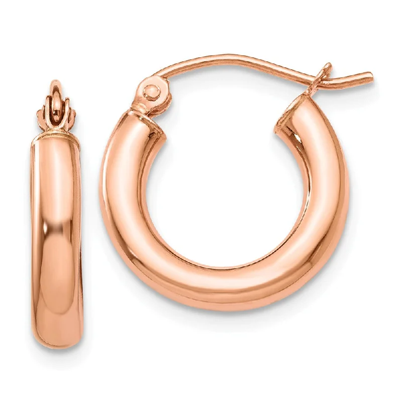 Oxidized gold earrings-3mm x 16mm 14k Rose Gold Round Tube Hoop Earrings