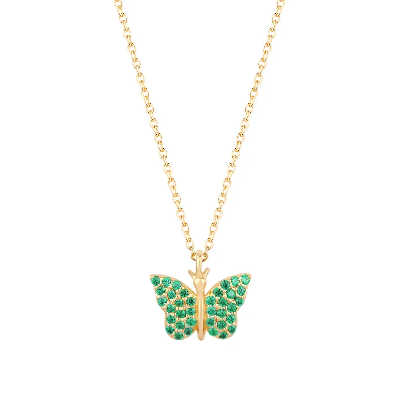 Loop knot necklaces-Butterfly 18K Gold Plated Necklace w. Green Zirconias