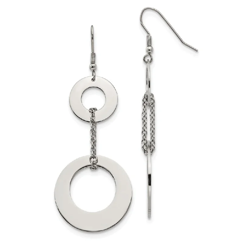 Nomad weave earrings-Polished Double Circle Chain Dangle Earrings in Stainless Steel