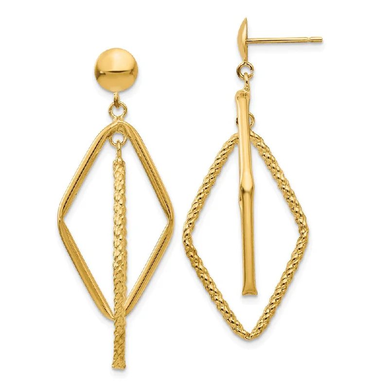 Knit bead earrings-Double Rhombus Dangle Post Earrings in 14k Yellow Gold