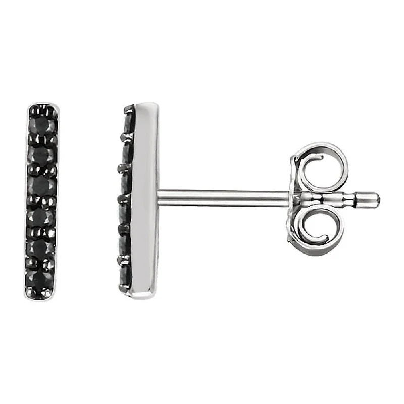 Reef motif earrings-1.5 x 8.6mm 14k White Gold 1/10 CTW (I2) Black Diamond Bar Earrings