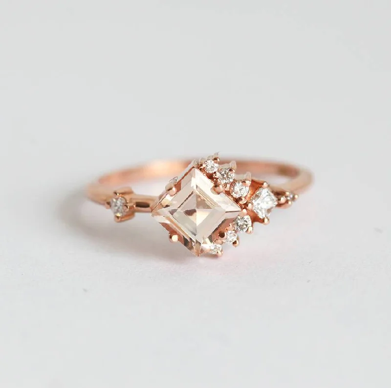 Polished silver rings-Aimee Princess Cut Morganite Ring