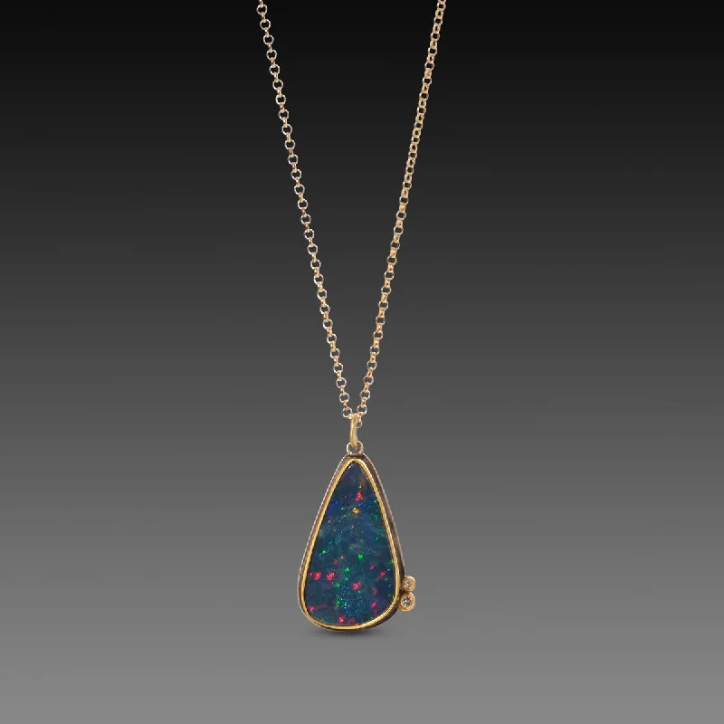 Glossy enamel necklaces-Australian Opal Teardrop Necklace