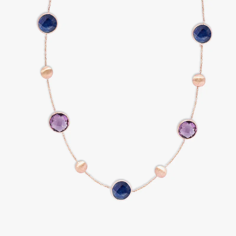 Woven thread necklaces-Kensington Double Stone Necklace in 14K Satin Rose Gold with Sapphire and Amethyst