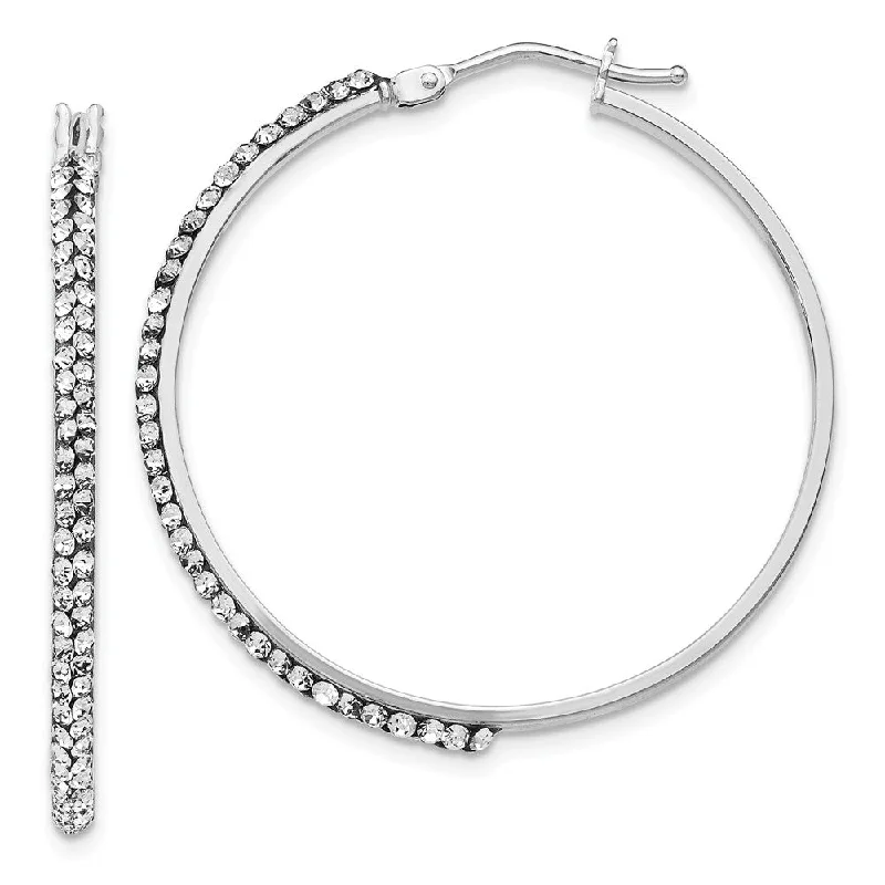 Subtle heart earrings-2 x 33mm Round Hoop Earrings in 14k White Gold with White Crystals