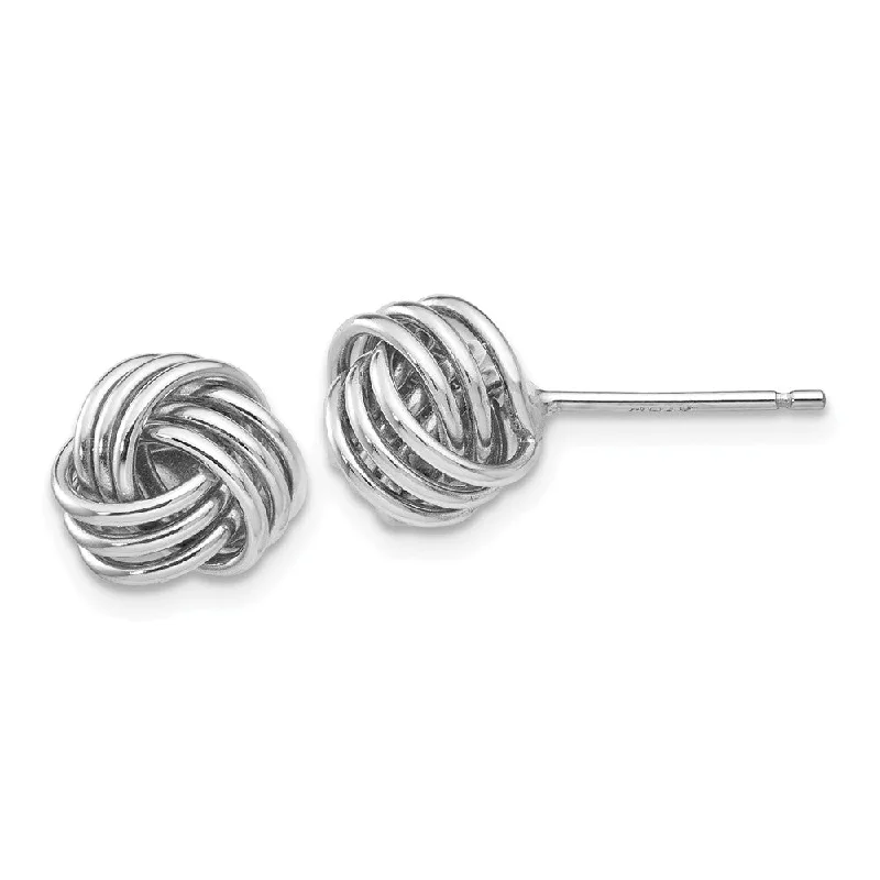 Carved hoop earrings-8mm Ridged Love Knot Earrings in 14k White Gold