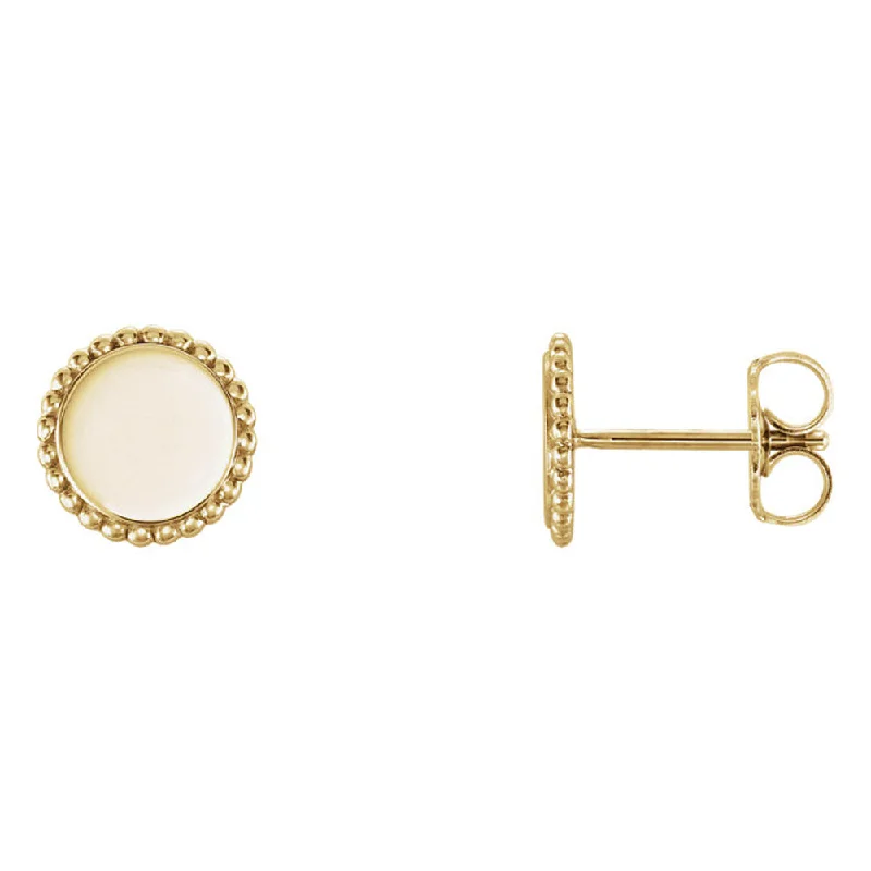 Lavish tier earrings-8mm (5/16 Inch) 14k Yellow Gold Engravable Beaded Edge Circle Earrings