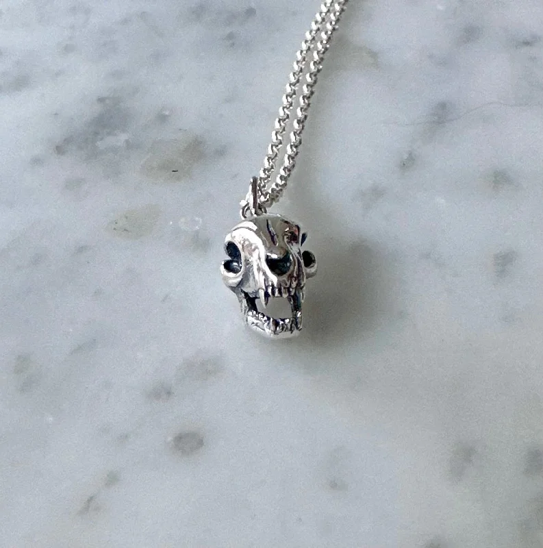 Cane weave necklaces-Sterling Cat Skull Necklace