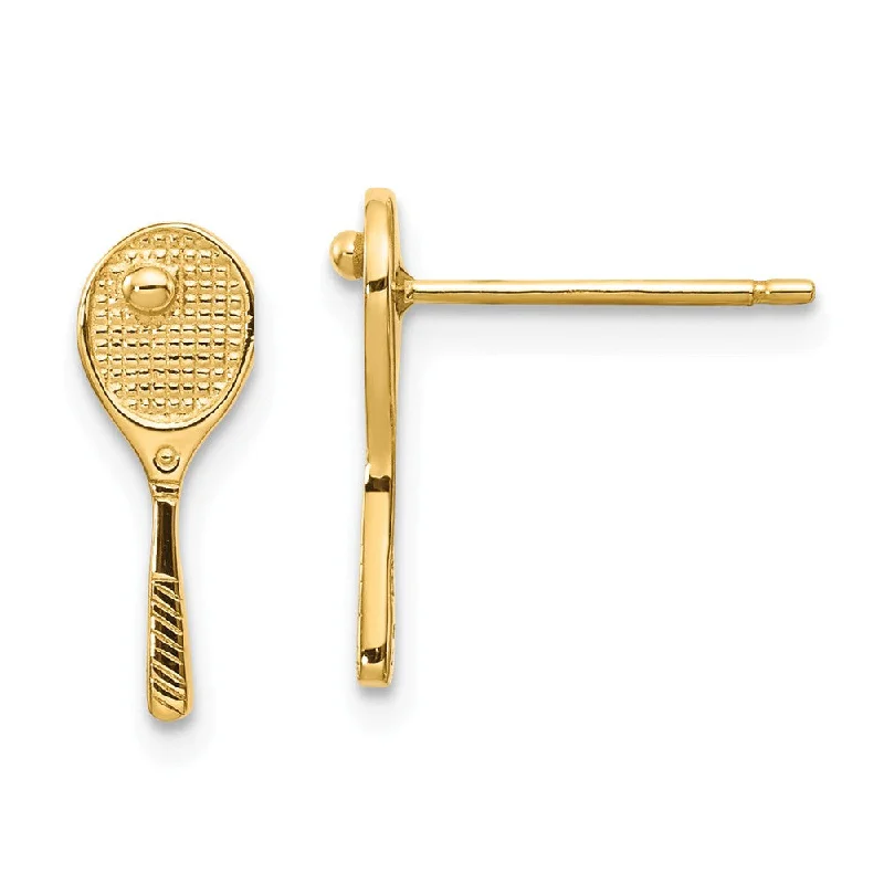 Floaty drop earrings-Mini Tennis Racquet and Ball Post Earrings in 14k Yellow Gold