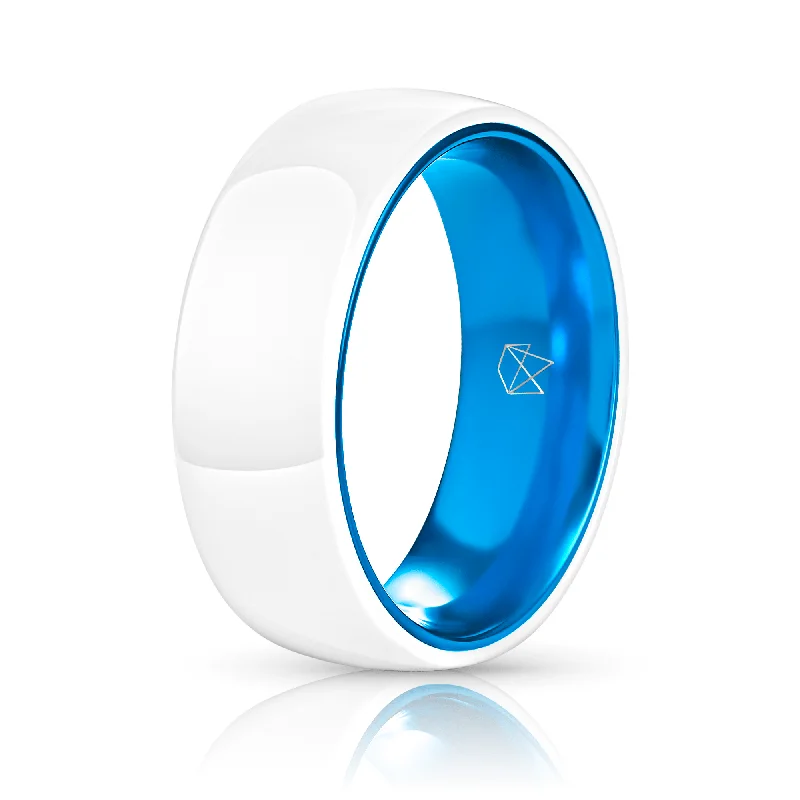 Night gothic rings-White Ceramic Ring - Resilient Blue