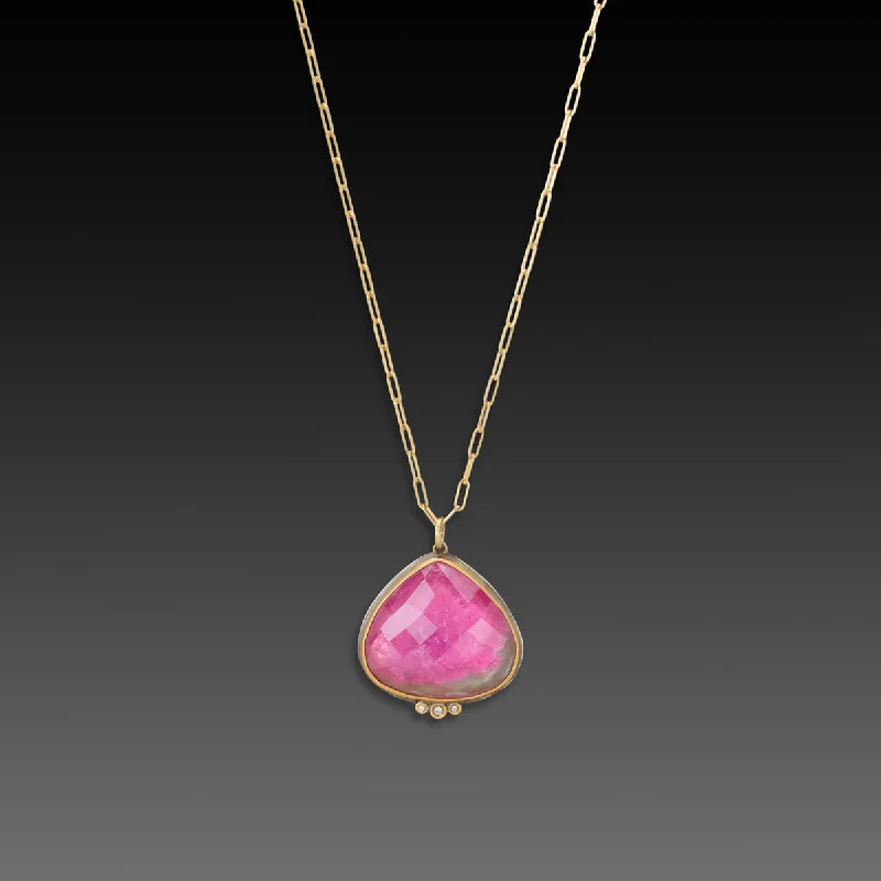 Cosmic star necklaces-Teardrop Watermelon Tourmaline Necklace