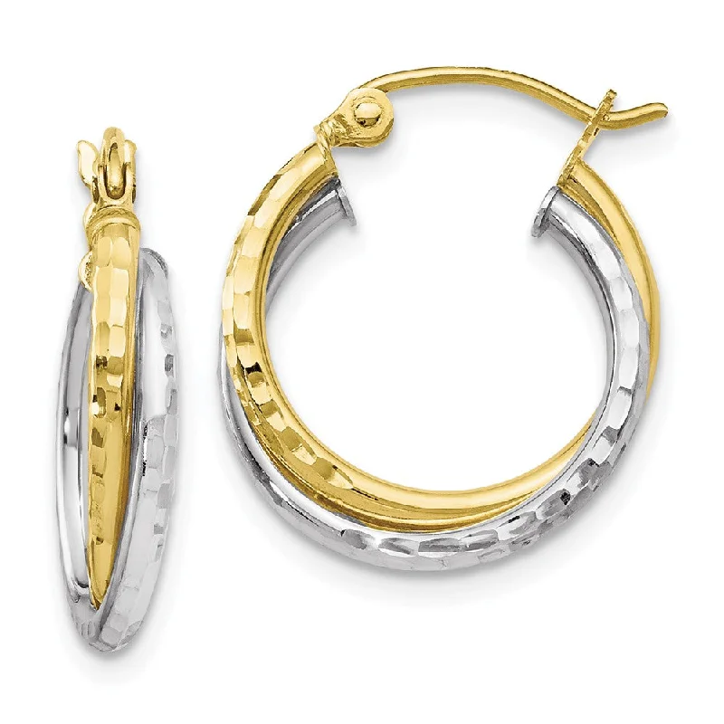 Token coin earrings-Crossover D/C Double Round Hoop Earrings in 10k Two Tone Gold, 16mm