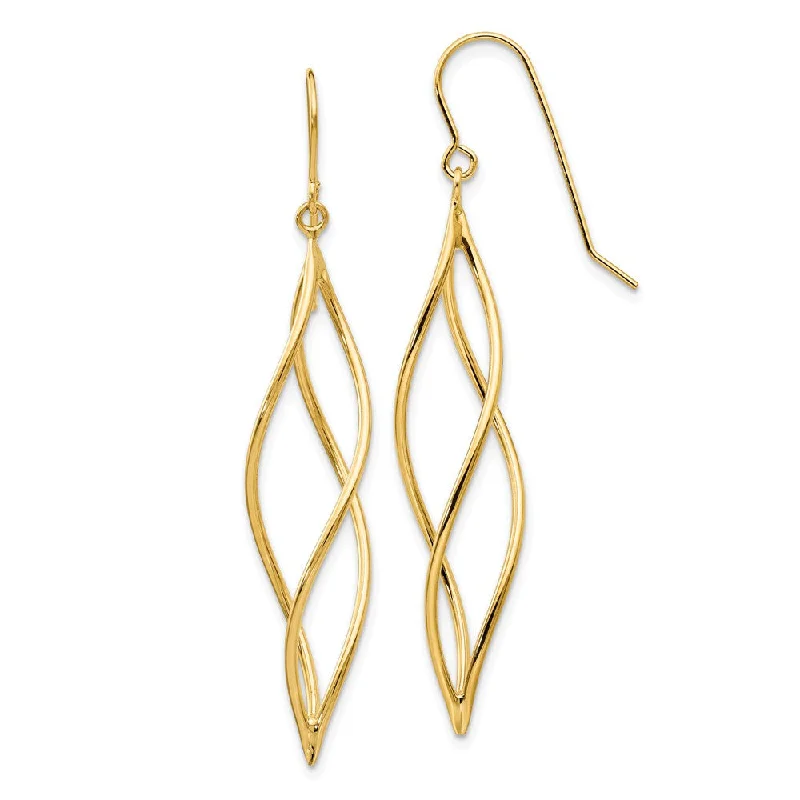 Spinel stud earrings-Long Twisted Dangle Earrings in 14k Yellow Gold